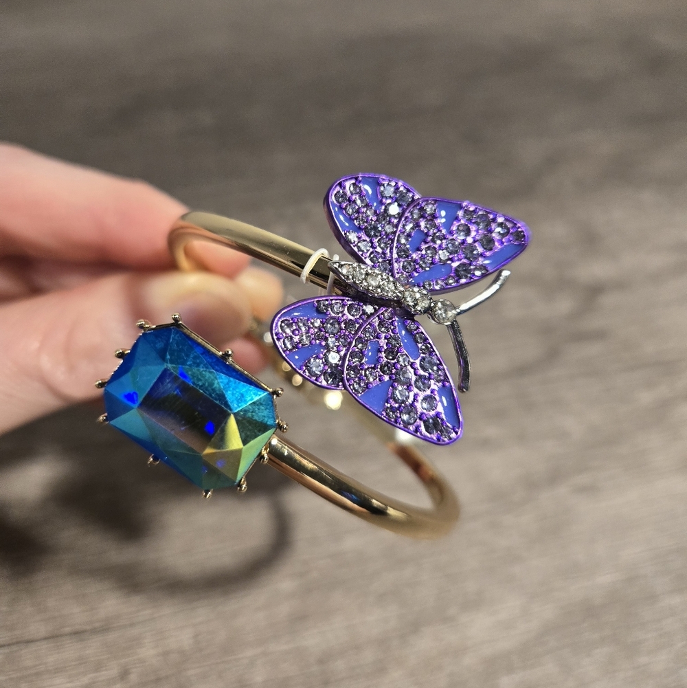 Betsey Johnson Gold Bracelet with Purple Butterfly and Blue Gem